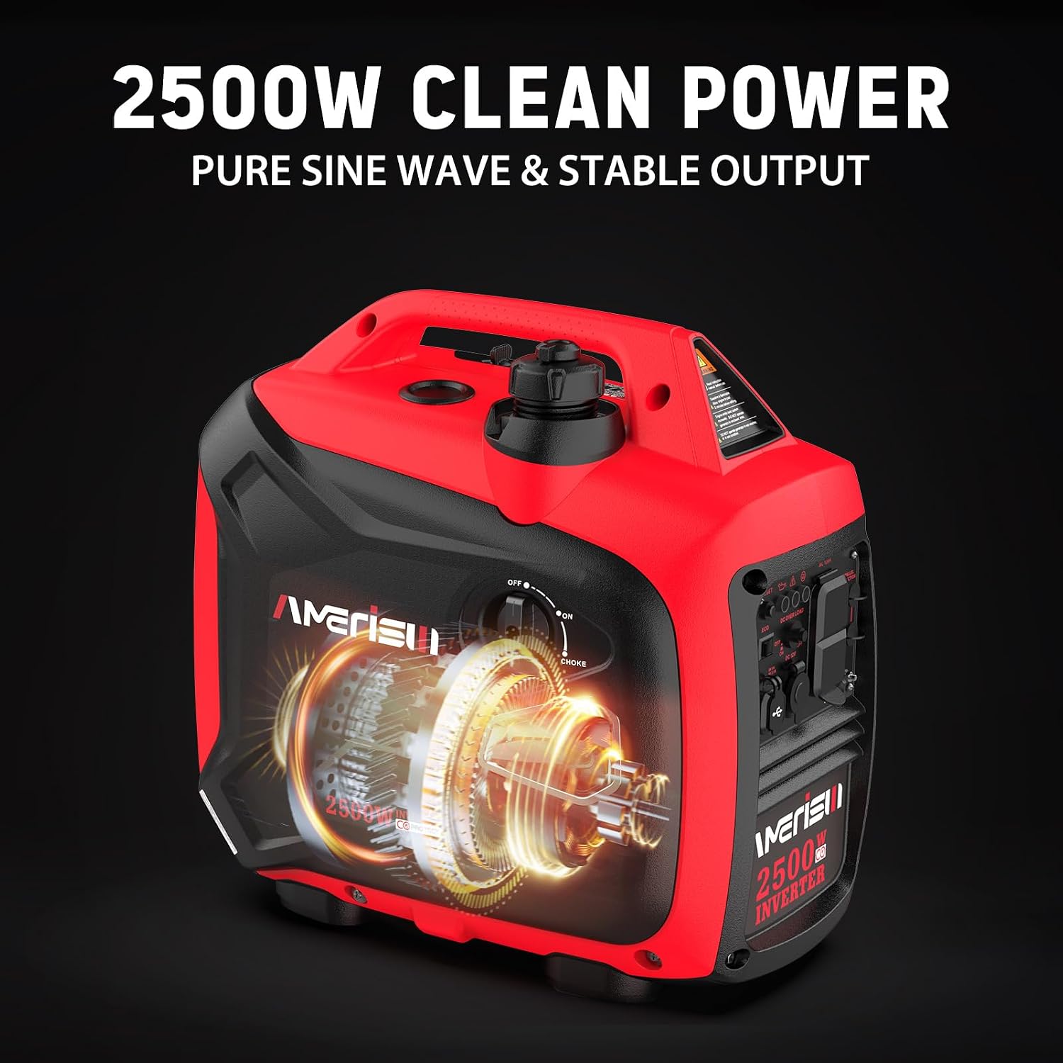 AMERISUN 2500 Watt Portable Inverter Generator with CO Sensor and Quiet Technology for Camping, Tailgating (AM5020C)
