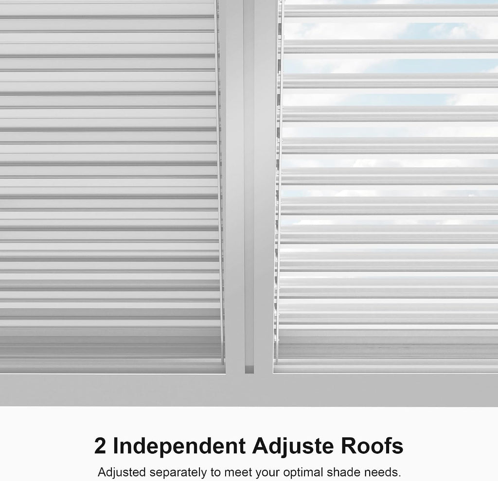 PURPLE LEAF Louvered Pergola 11' x 15' Outdoor White Aluminum Pergola with Fixed Shutter Wall Adjustable Roof Gazebo for Patio Backyard, 1 Short Side