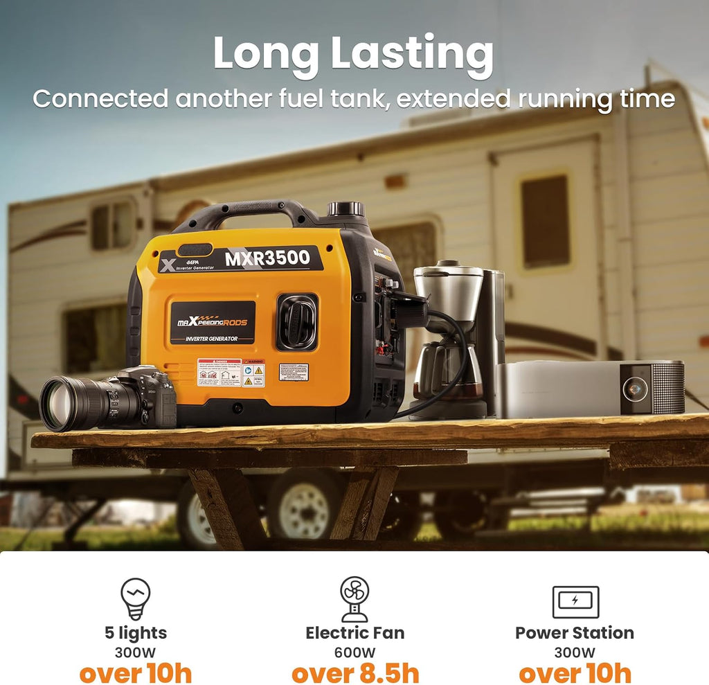 MaXpeedingrods 3500 Watt Portable Inverter Generator Gas Powered, EPA Compliant, Compact and Lightweight for Home Backup Power, Outdoor Camping, RV and Trailer