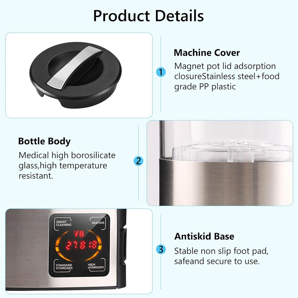 Hydrogen Water Machine Generator | 1800 PPB High Concentration, Portable Hydrogen Water Maker with SPE and PEM Technology for Home, Gym & Travel, Alkaline pH Balance Technology