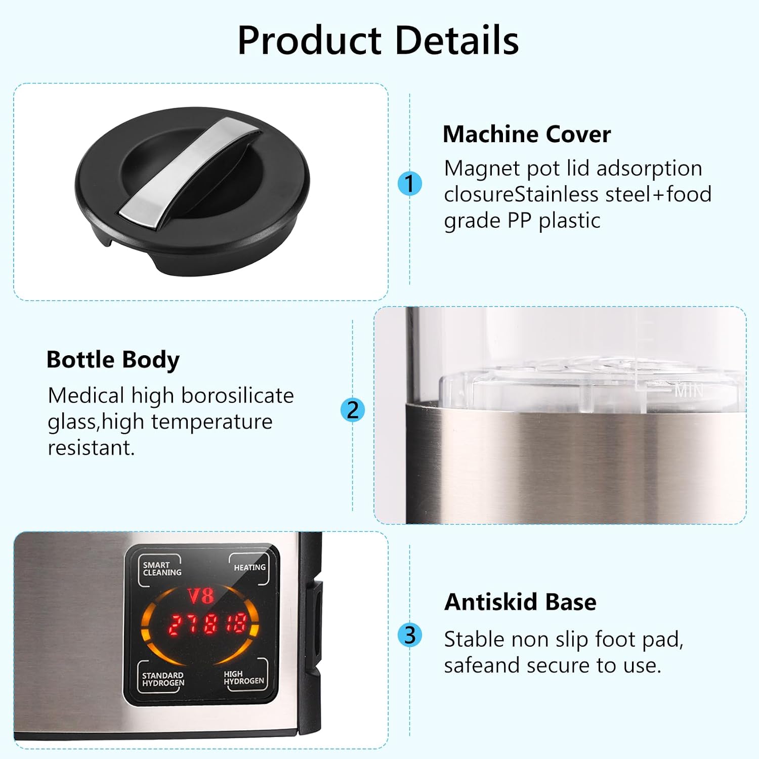 Hydrogen Water Machine Generator | 1800 PPB High Concentration, Portable Hydrogen Water Maker with SPE and PEM Technology for Home, Gym & Travel, Alkaline pH Balance Technology