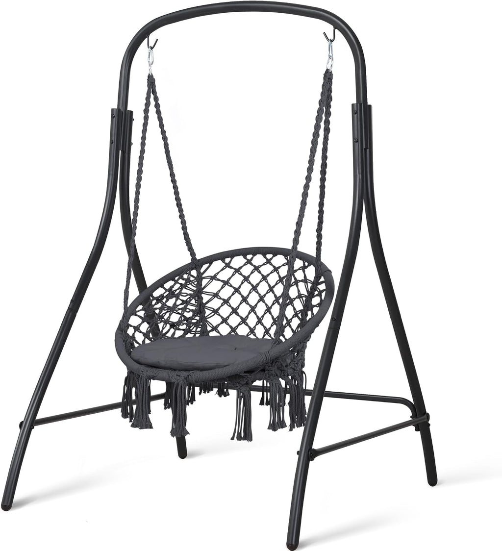 SUNCREAT Hammock Chair with Stand Included, Heavy Duty Hanging Chair with Stand, 400 lbs Capacity, Patent Pending, Gray
