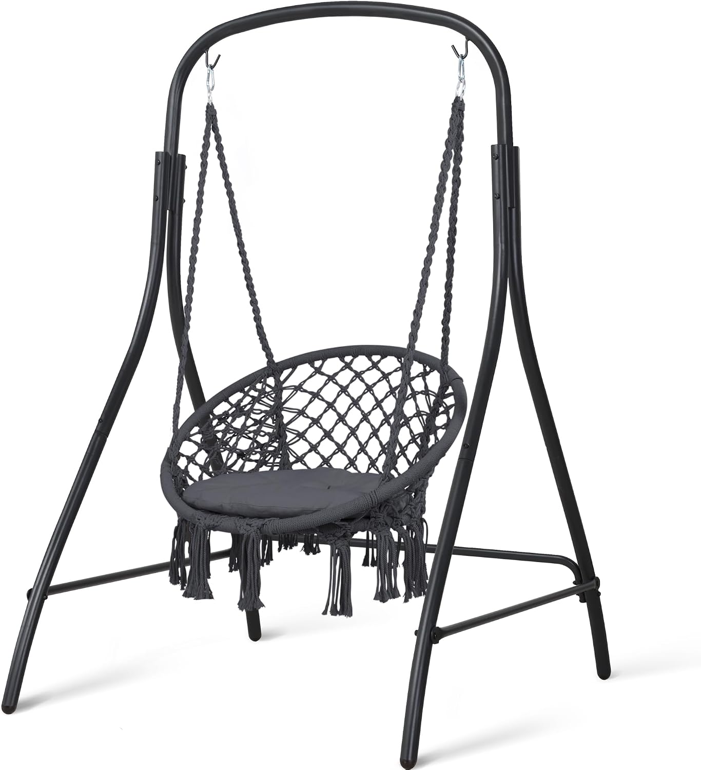 SUNCREAT Hammock Chair with Stand Included, Heavy Duty Hanging Chair with Stand, 400 lbs Capacity, Patent Pending, Gray