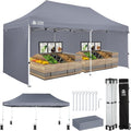 CROWN SHADES 10x20 Pop Up Canopy Tent, Thicken Frame Commercial Heavy Duty Tent, 4 Sidewalls 8 Stakes & 4 Sandbags & 4 Ropes, Outdoor Canopies for Events, Parties, Gray