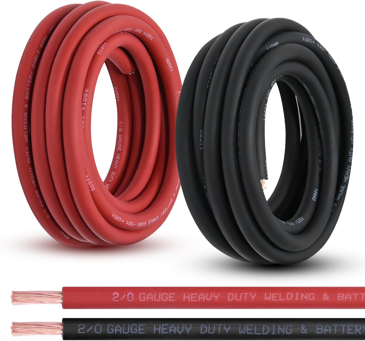 2/0 Gauge Battery Cable, 20FT Red + 20FT Black 2/0 AWG Pure Copper Wire Welding Cable, for Automotive, Battery, Solar and Generator, Standard USA OFC Wire