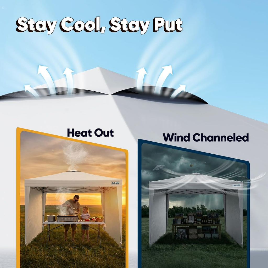Quictent 10x10 Pop Up Canopy Tent with 2 Sidewalls, Instant Setup Gazebo for 1 Person, Portable & Compact, Waterproof & UV Protection, Ideal for Camping, Beach, Parties, and Outdoor Events