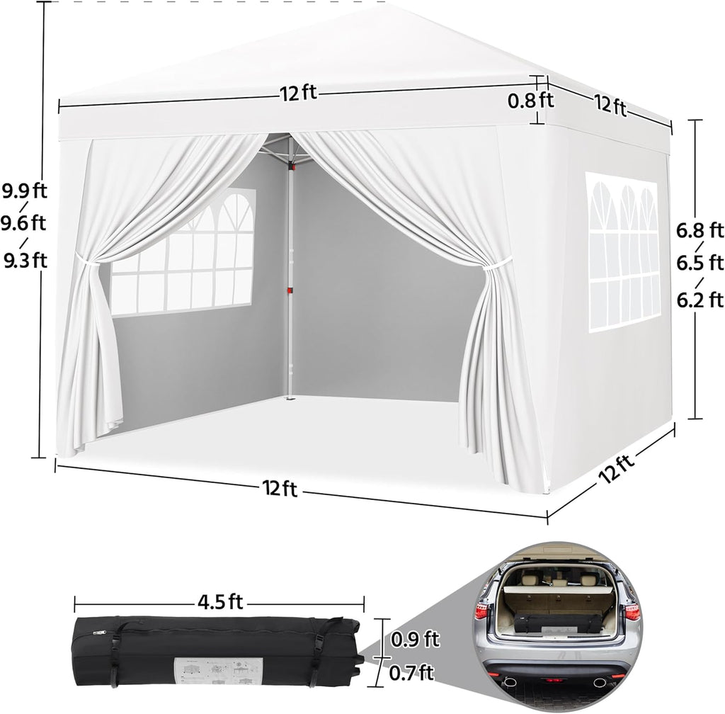 Yaheetech 12x12 Pop Up Canopy with 4 Removable Sidewalls, Portable Enclosed Instant Tent, Waterproof Outdoor Tent, Beach Sun Shelter with 4 Sandbags, 12 Stakes & 4 Ropes, White
