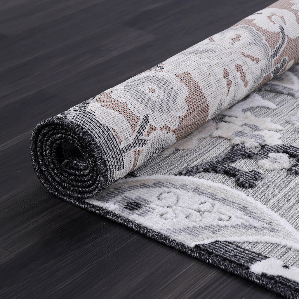 Luul Home Floral Indoor Outdoor Rugs 8x10 Large Area Rug for Living Room, Patio Decor, Kitchen, and Entryway Rug, Washable Stain Resistant Outside Carpet Gray 8 x 10