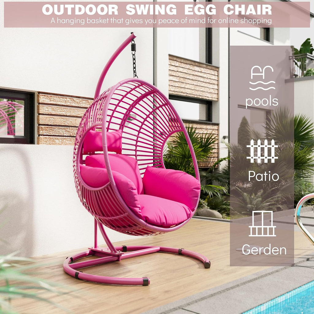 Oversized Hanging Egg Chair with Stand Outdoor Wicker Swing Chair Comfy Hammock Egg Shaped Chair 400lbs Capacity for Patio, Garden and Balcony