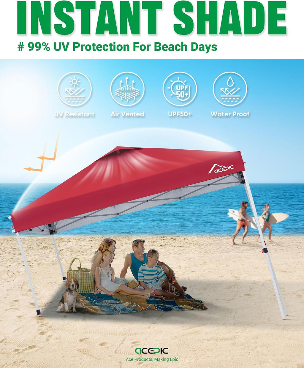 Acepic 10x10 Pop Up Canopy Tent,300D Silver-Coating Top,Pop Up Canopy Tent Instant Portable Shelter with 1-Button Push and Wheel Carry Bag, 8 Stakes and 4 Canopy Weights (Lava Red, 10x10)