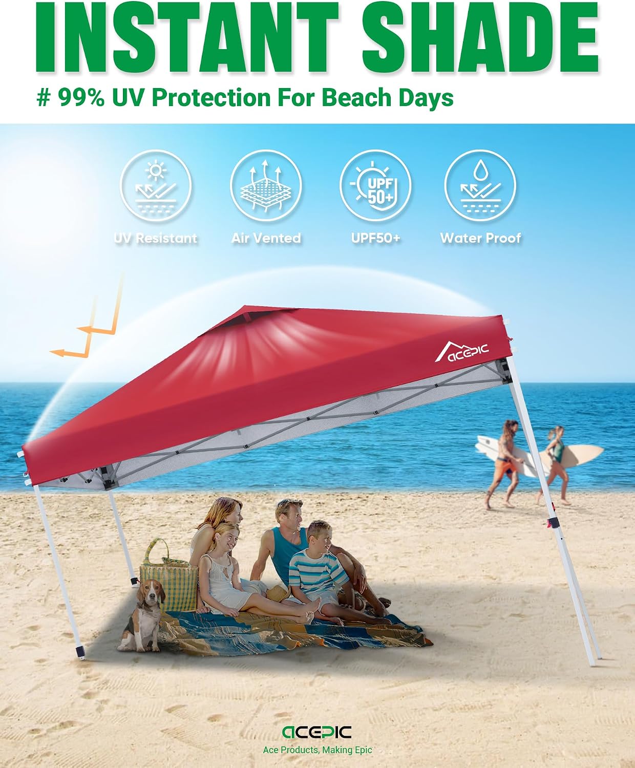 Acepic 10x10 Pop Up Canopy Tent,300D Silver-Coating Top,Pop Up Canopy Tent Instant Portable Shelter with 1-Button Push and Wheel Carry Bag, 8 Stakes and 4 Canopy Weights (Lava Red, 10x10)