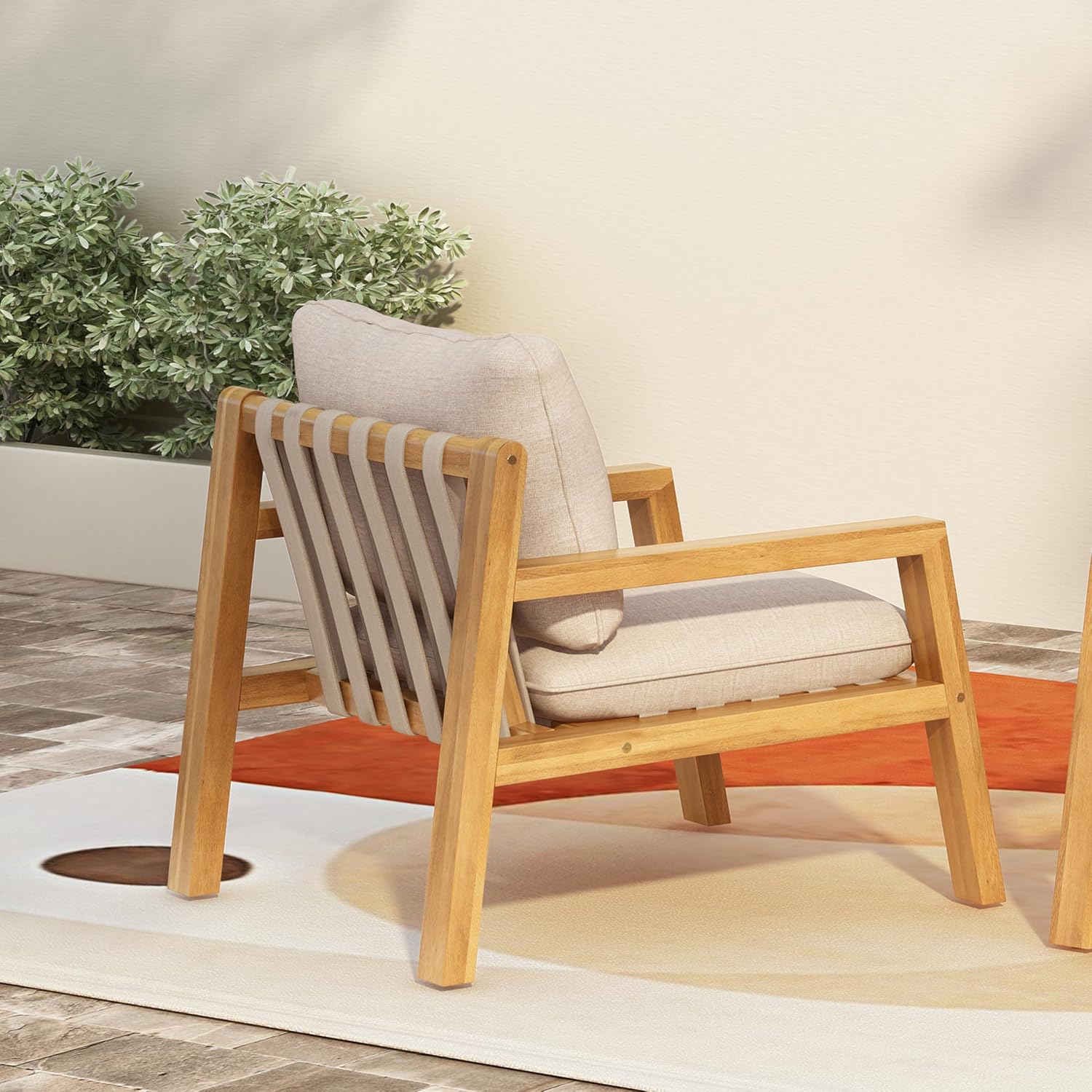 Outdoor Acacia Wood Armchair Patio Furniture Club Chair, Deep Seating with Soft Cushions for Porch, Garden, Backyard