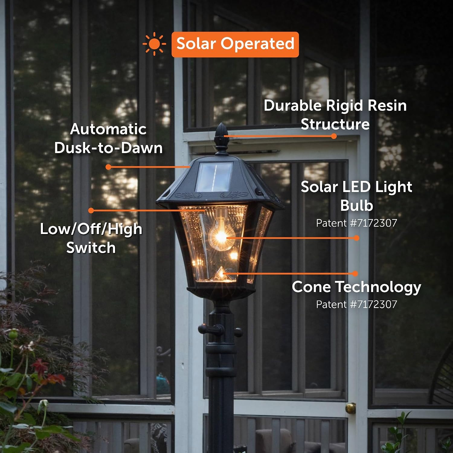 Gama Sonic Baytown II Bulb Solar Lamp Post Light Kit 77-inch Height, Outdoor Single Black Resin and Clear Lens Post Lamp with Pole and EZ Anchor In-Ground Auger, Warm White 2700K (105BSG01)