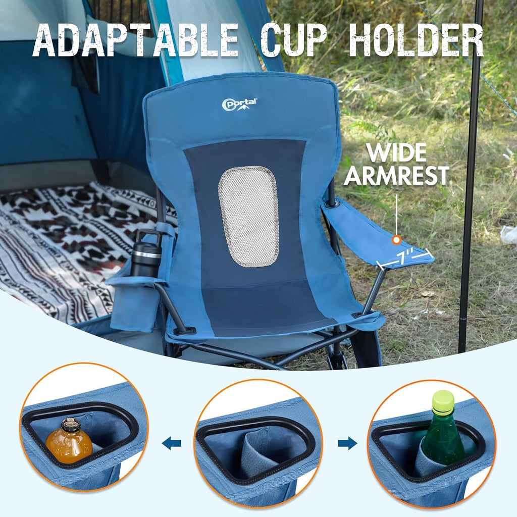 Portal Outdoor Rocking Chair Camping Folding Portable Rocker with Cup Holder Side Pocket Carry Bag, Support 350LBS (Mesh Blue), 2 Pack