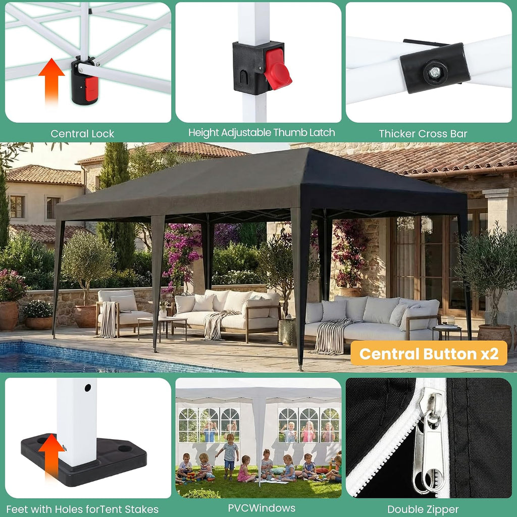 10x20 Pop Up Canopy Outdoor Party Tent with 6 Sidewalls, Outdoor Wedding Party Tent Waterproof UV50 Commercial Canopy Event Shelter Gazebo Tents for Parties, 6 pcs Weight Bag,Carry Bag