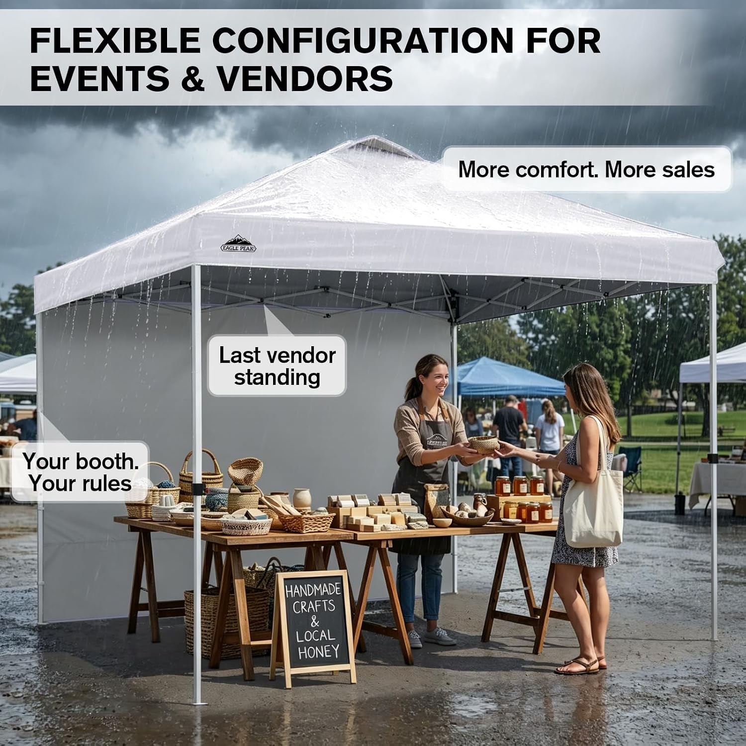 EAGLE PEAK Commercial Canopy 10x10 Pop Up Canopy Tent with 1 Sidewall, Easy Setup Heavy Duty Instant Event Shelter for Vendors & Markets, Outdoor Sun Shade, White