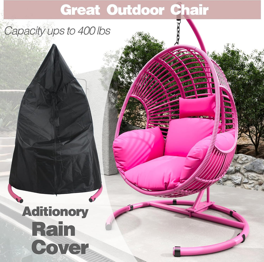 Oversized Hanging Egg Chair with Stand Outdoor Wicker Swing Chair Comfy Hammock Egg Shaped Chair 400lbs Capacity for Patio, Garden and Balcony