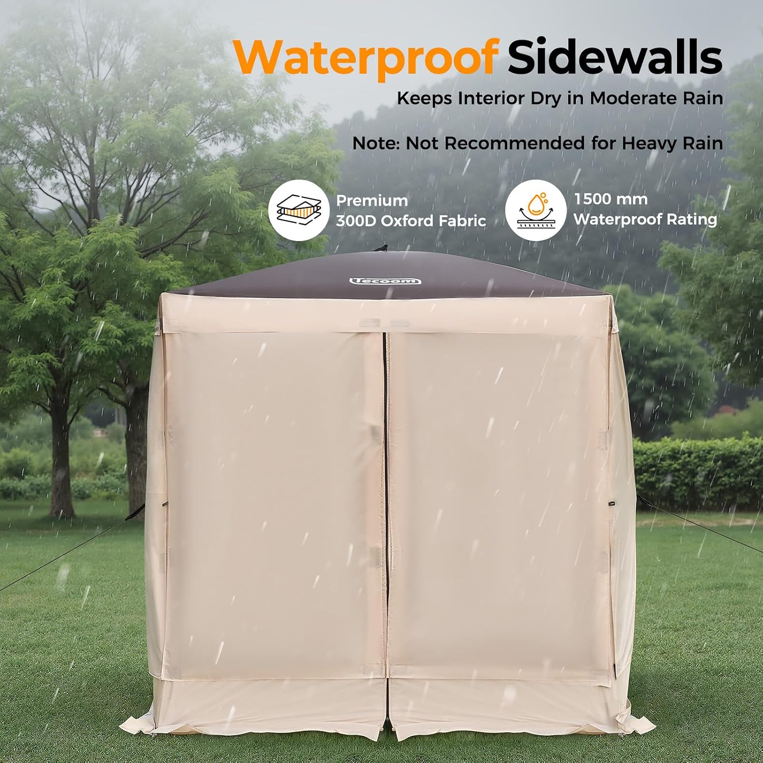 Tecoom 6x6ft 4-Sided Pop Up Gazebo Tent, Canopy Shelter Tent with Mesh Windows for Camping, Portable Shade Tents with Siedwalls, Carrying Bag and Stakes for Outdoor, Garden, Lawn, and Backyard