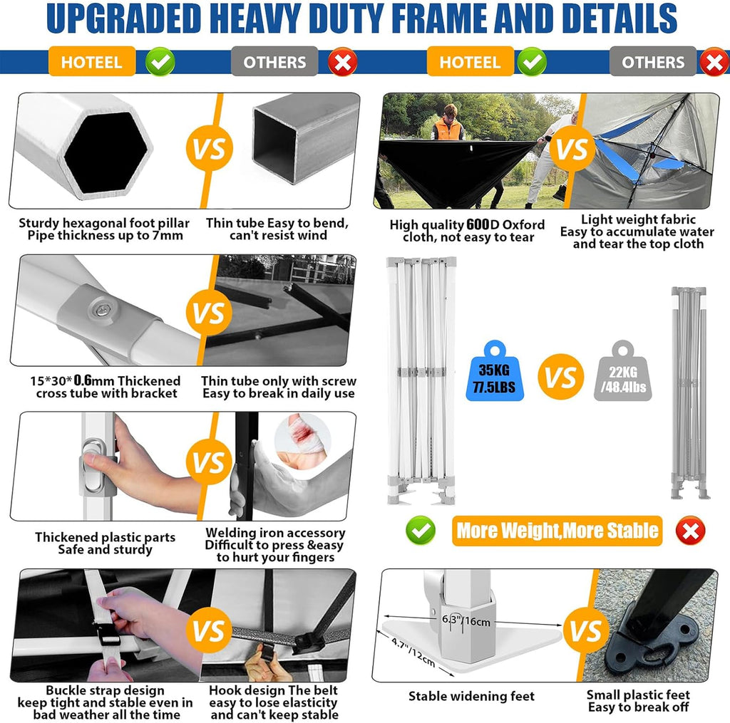 HOTEEL 10x20 Heavy Duty Pop Up Canopy Tent with 4 Sidewalls, Easy Setup Tent for Parties, Outdoor Commercial Instant Gazebo for Wedding Event, with Roller Bag & Sand Bags, White(Hexagonal Frame)
