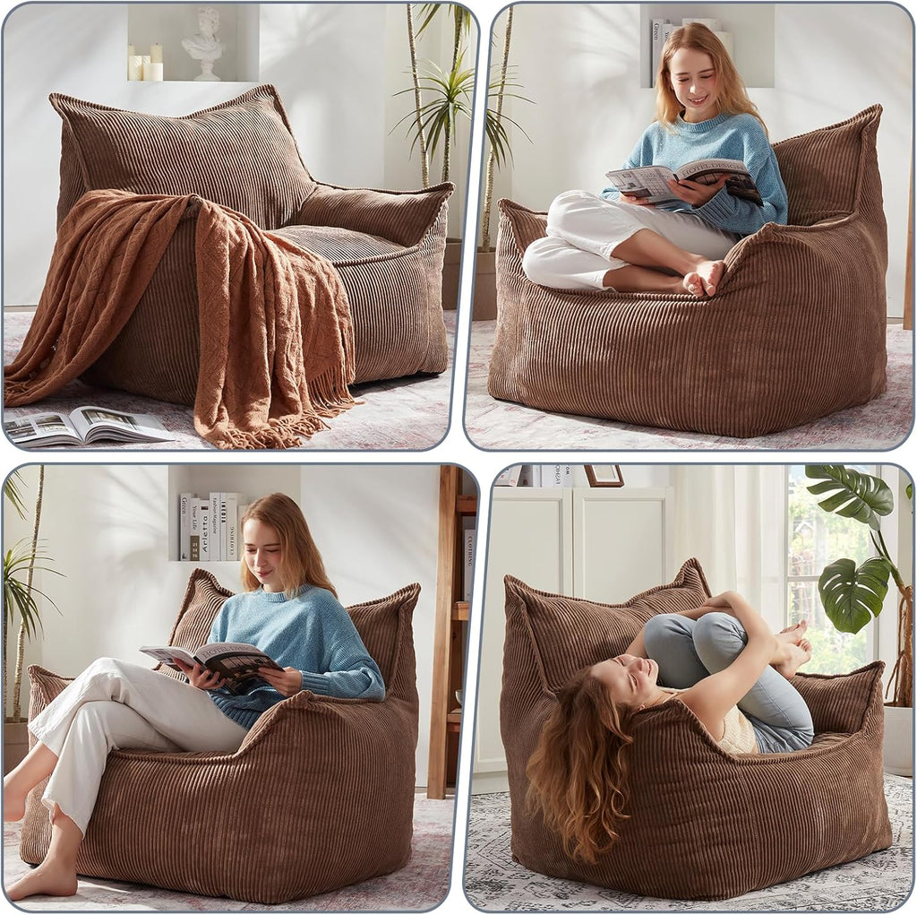 EBENCHICO Giant Bean Bag Chair Sofa for Adults Teens, Comfy Corduroy Large Bean Bag Chairs with Armrests for Bedroom Living Room, Adult BeanBag Lazy Sofa Couch Chairs with Filler Included