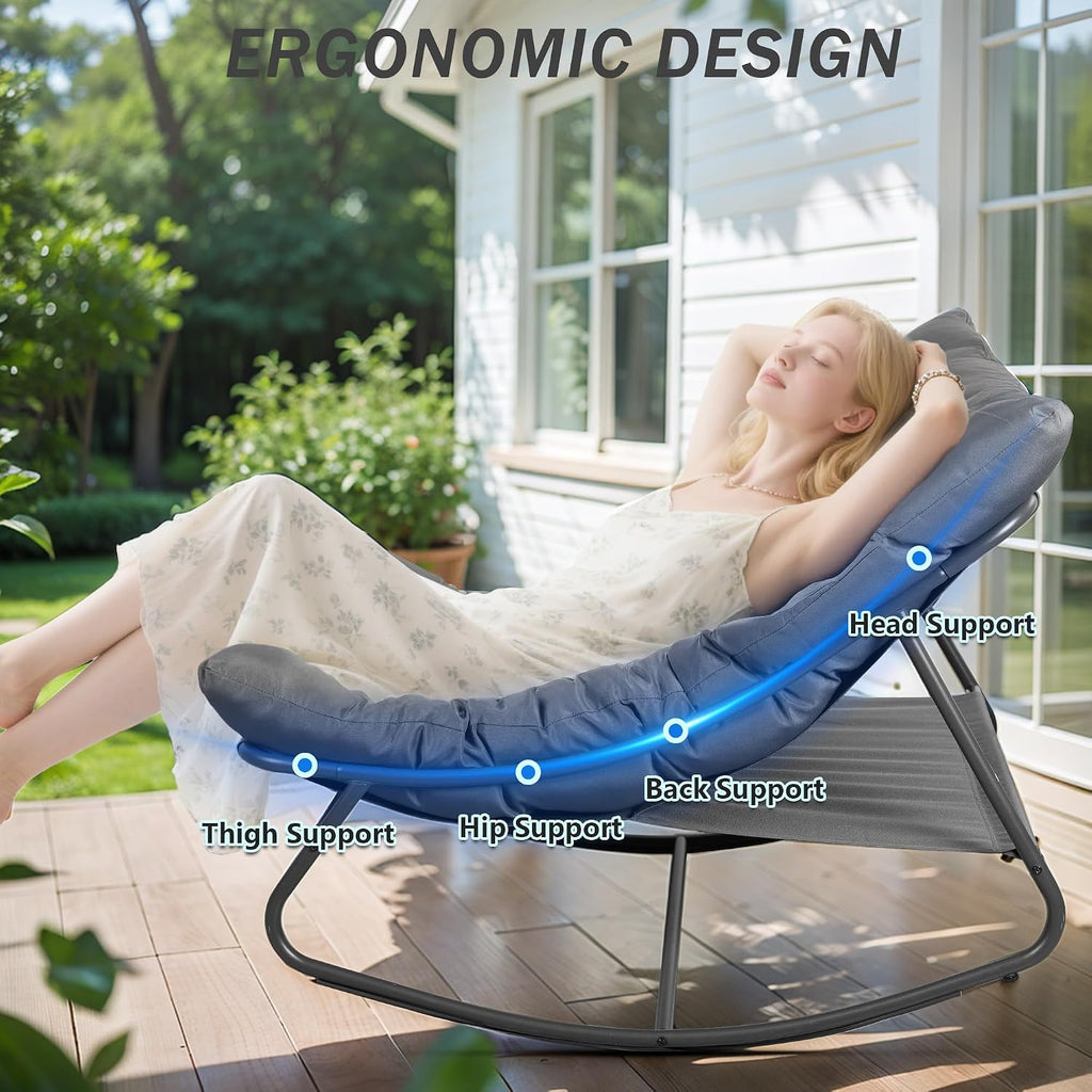 NOBLEMOOD Oversized Rocking Chairs Set of 2, Outdoor & Indoor Papasan Rocking Chair with Thick Cushions, Metal Rocker Chair Set for Living Room, Patio, Porch, Garden, Backyard