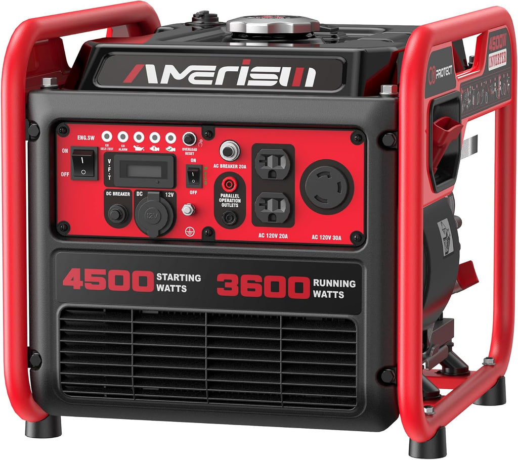 AMERISUN Gas Powered Generator 4500-Watt, Portable Inverter Generator with CO-Sensor, Parallel Capable Long Run Time for Camping Tailgating Home Emergency Use, EPA Compliant