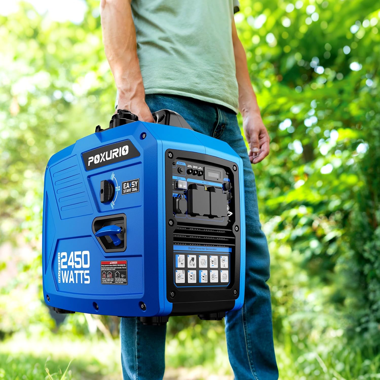 2450-Watt Portable Inverter Generator for Home Use, Super Quiet Small 120V Gas Generator for Camping, 1.6 Gallon Gas Tank for 8.3 Hours Use, EPA Compliant