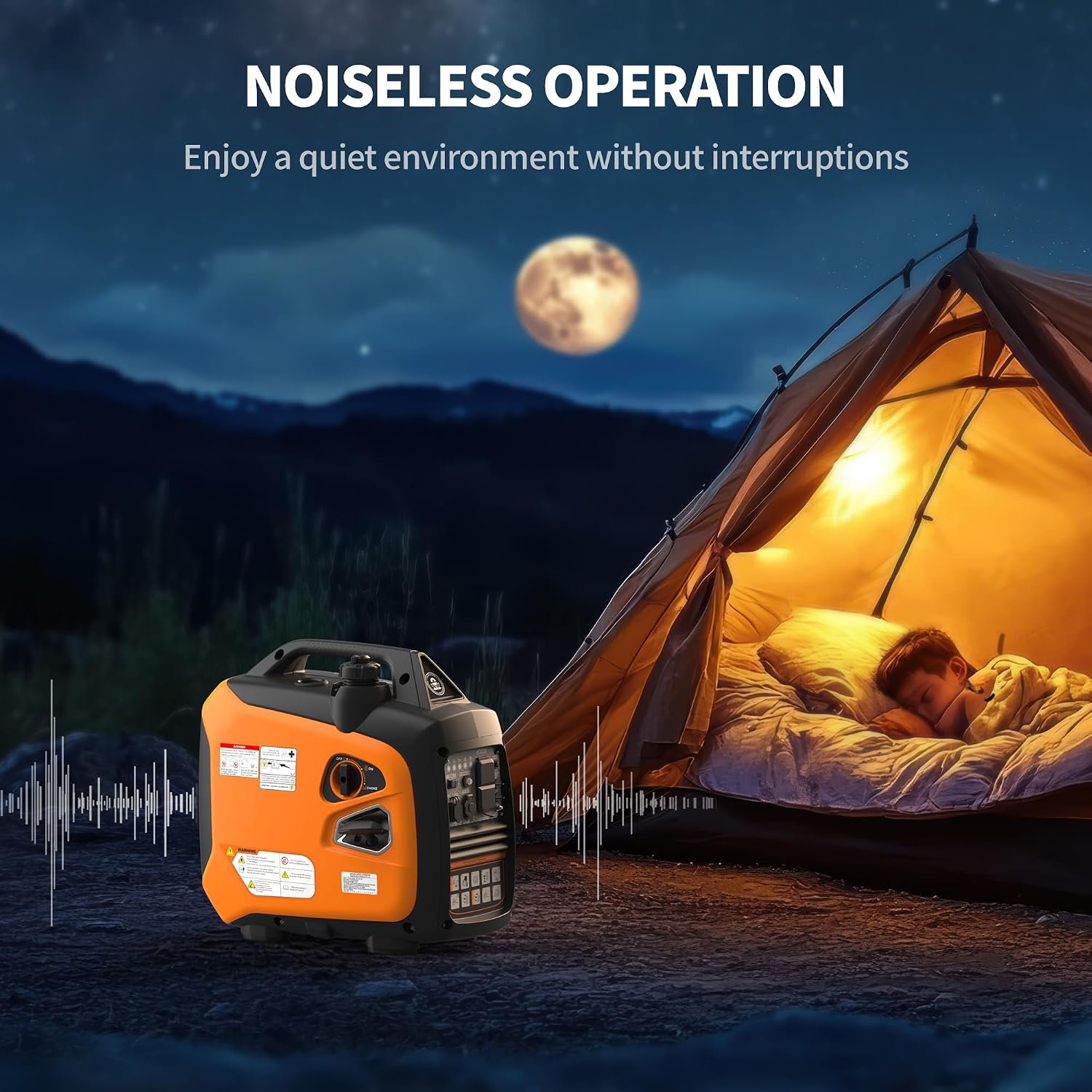 2500W Portable Inverter Generator, Super Quiet Long Runtime Gas Generator for Home Use, with CO Sensor, Parallel Capable, for Camping, RV, Tailgating, Emergency Backup, EPA Compliant (Orange)