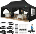 COBIZI Canopy 10x20 Pop Up Canopy Tent with 6 Sidewalls, Waterproof Commercial Canopy Ez Outdoor Instant Gazebo UV Protection 50+ Event Shelter, Garden Tents for Parties with Sandbags, Black