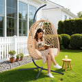 EortheX Hanging Egg Chair with Cushions – Comfortable Rattan Swing Chair with Stand for Patio, Garden, or Balcony – Stylish and Relaxing Outdoor Lounge Chair, 350LBS Capacity Indoor Outdoor (Yellow)