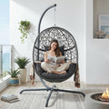 NICESOUL Swing Egg Chair with Stand, Bird Cage Patio Hanging Chair with Cushion, Large Swinging Chairs Indoor Outdoor, All-Weather 350lbs Eggshell Basket Seat for Porch, Backyard, Dark Grey