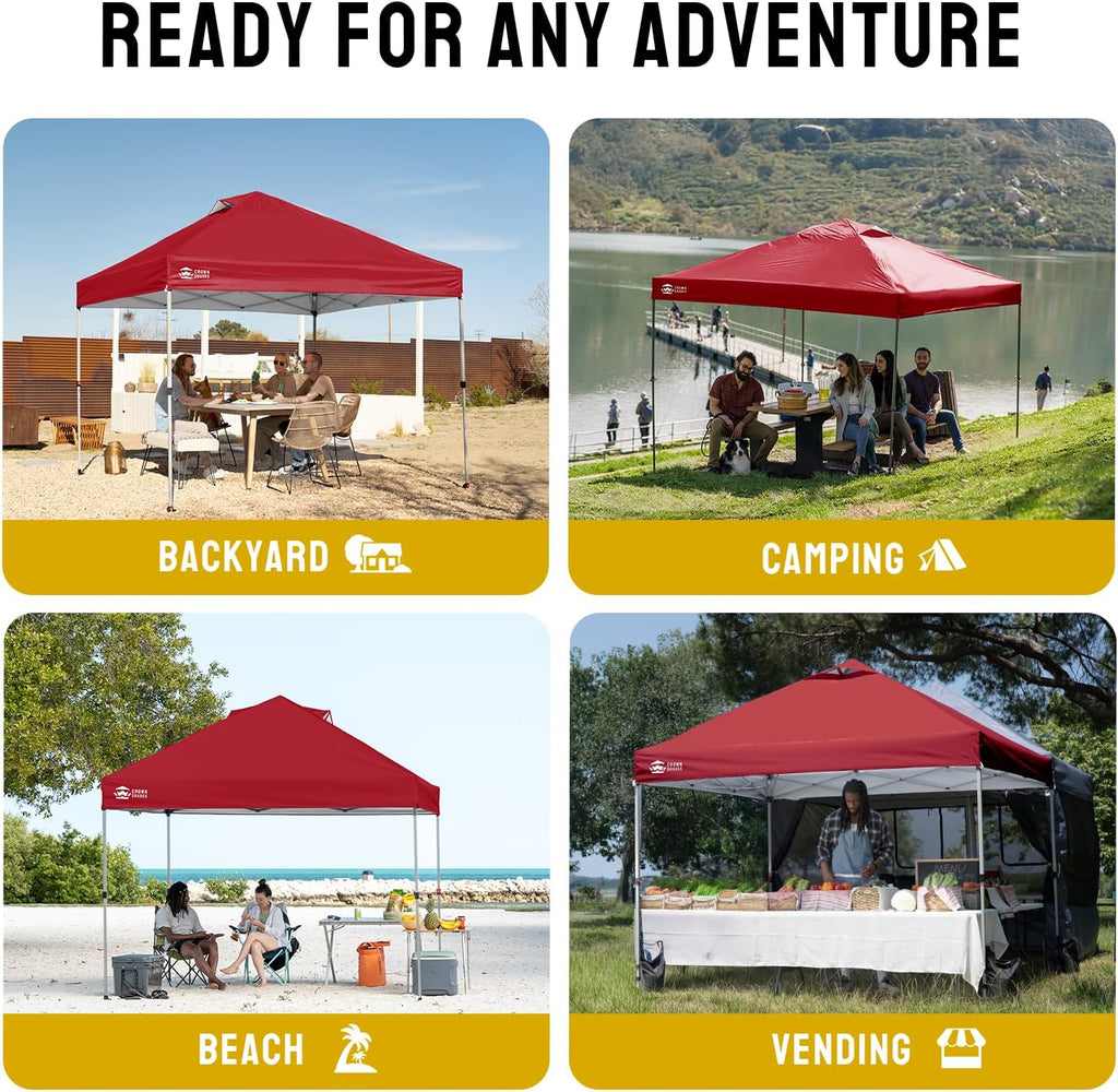 CROWN SHADES 12x12 Pop Up Canopy Outside Canopy, Patented One Push Tent Canopy with Wheeled Carry Bag, Bonus 8 Stakes and 4 Ropes, Red