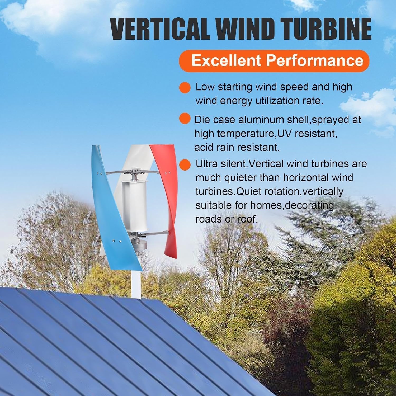 3000W Wind Turbine Generator Kit,12V/24V Vertical Axis Wind Turbine,Maglevs Winds Generator With Controller,Quiet 3 Leaves Small Household Windmill For Boats, Terraces, Cabins, Home,Industrial Energy
