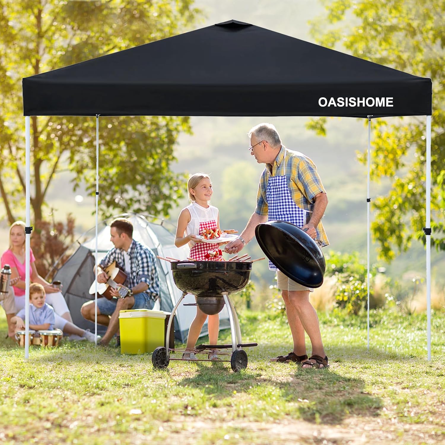 OASISHOME Canopy Tent 10'x10' Pop Up Gazebo with 1-Person Set Up, 4 Sidewalls, Wheeled Bag, Waterproof UV Protection Heavy-Duty Steel Frame Shelter for Patio Outdoor Wedding Party Event (Black,10x10)