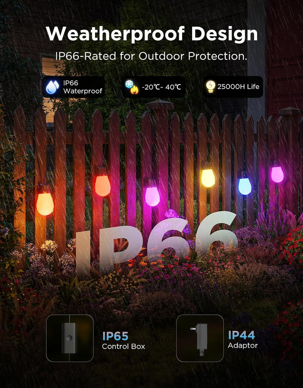 Govee S14 Bulb Outdoor String Lights 2, 144ft Smart RGBIC Warm White Lights with 45 LED Bulbs(3 Ropes of 48ft), 111 Scene Modes for Patio Decor, IP66 Compatible with Alexa, Google, Matter, APP Control