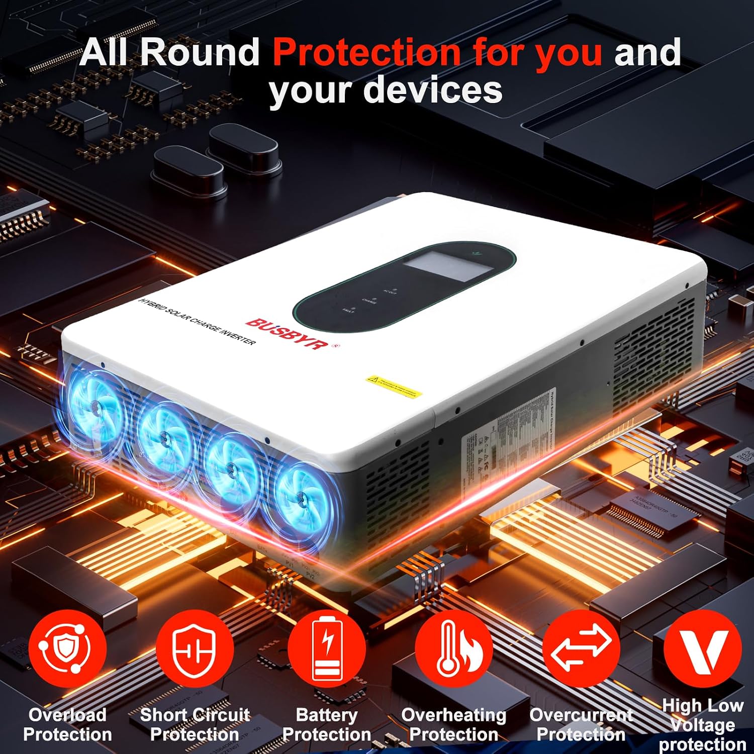 12KW Split Phase Hybrid Inverter 48V, 120/240V Pure Sine Wave Solar Inverter with 200A MPPT Charge Controller, Grid-Tie & Off-Grid for Whole Home Backup