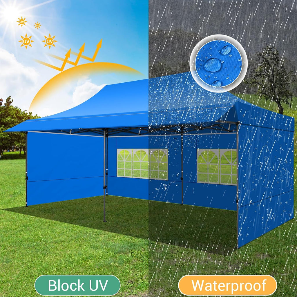 COBIZI 10x20 Pop Up Canopy Tent with Awning & Sidewalls, Heavy Duty Commercial 10X20 Canopy Tents Instant Waterproof, UPF 50+ Sun Shade for Outdoor, Parties, Markets (Blue)