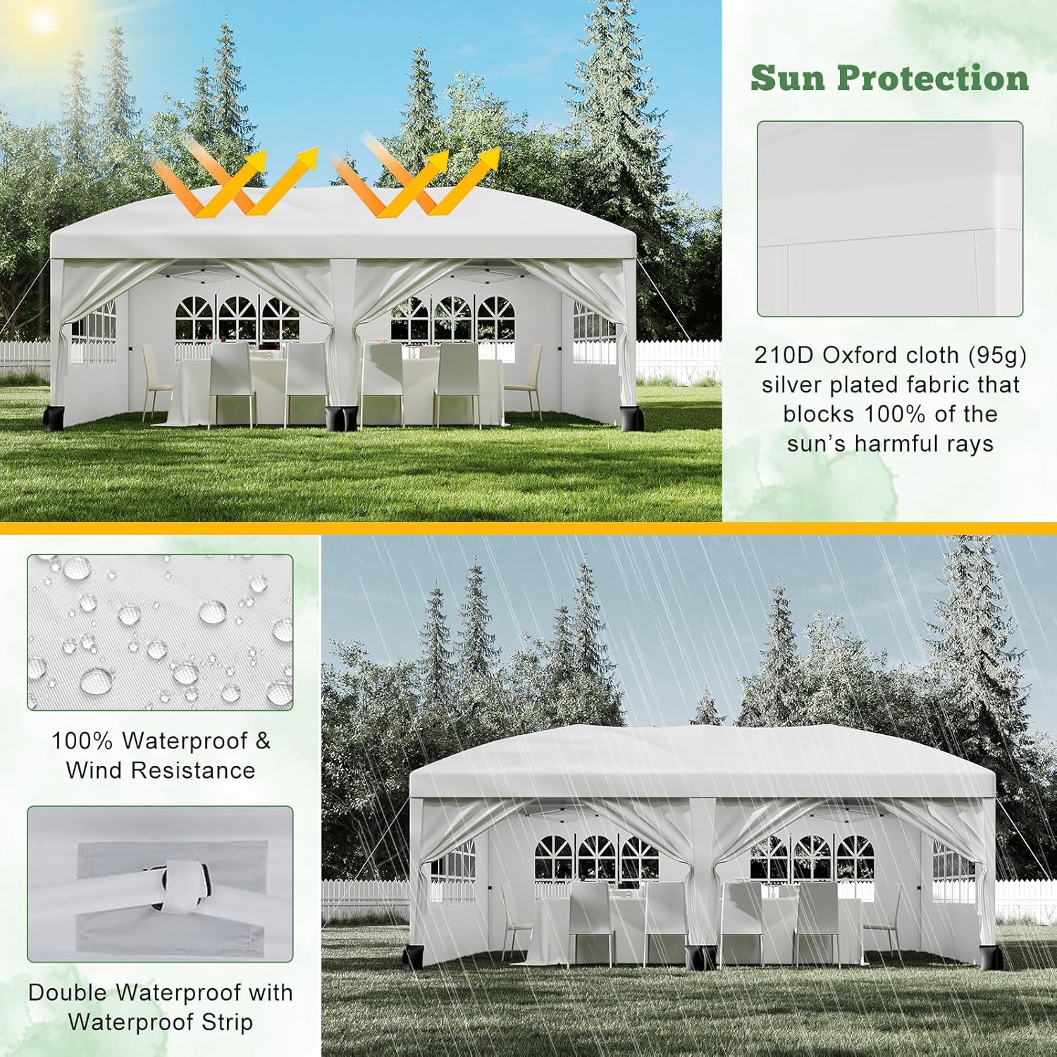 10X20Ft Outdoor Party Tent Gazebo, Waterproof Gazebo Canopy Tent, Heavy Duty Commercial Outdoor Canopy All Season with Storage Bag, White
