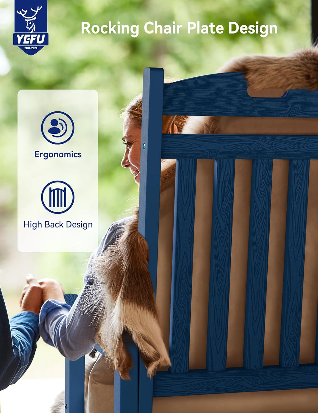 YEFU Outdoor Rocking Chair Porch: Outdoor Patio Rocking Chairs-Oversized Rocker Chair-All Weather Poly Rocker Lawn Chairs for Adult-Seat Area 22'x21'-Backrest Height 31'-380lbs Weight Capacity-Navy