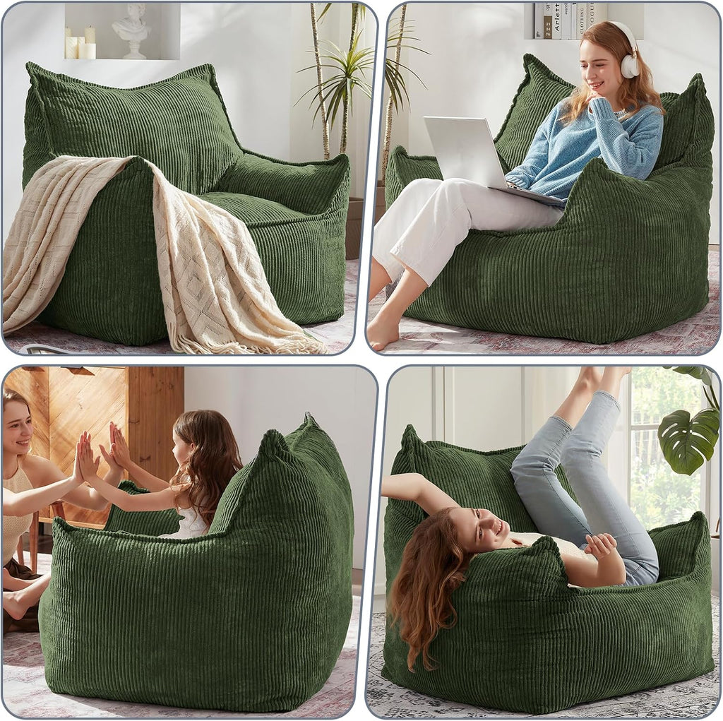 EBENCHICO Giant Bean Bag Chair Sofa for Adults Teens, Comfy Corduroy Large Bean Bag Chairs with Armrests for Bedroom Living Room, Adult BeanBag Lazy Sofa Couch Chairs with Filler Included
