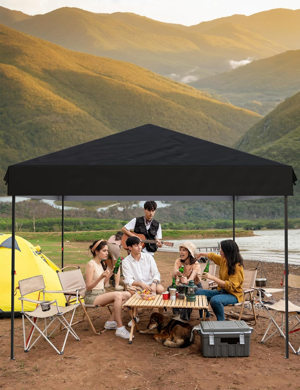 GAOMON 10'x10' Pop Up Canopy Tent with 4Pcs Sidewalls, Portable Instant Commercial Canopy with 4 Stakes, 4 Ropes, 4 Sandbags for Farmers' Market, Patio, Outdoor, Camping, Black