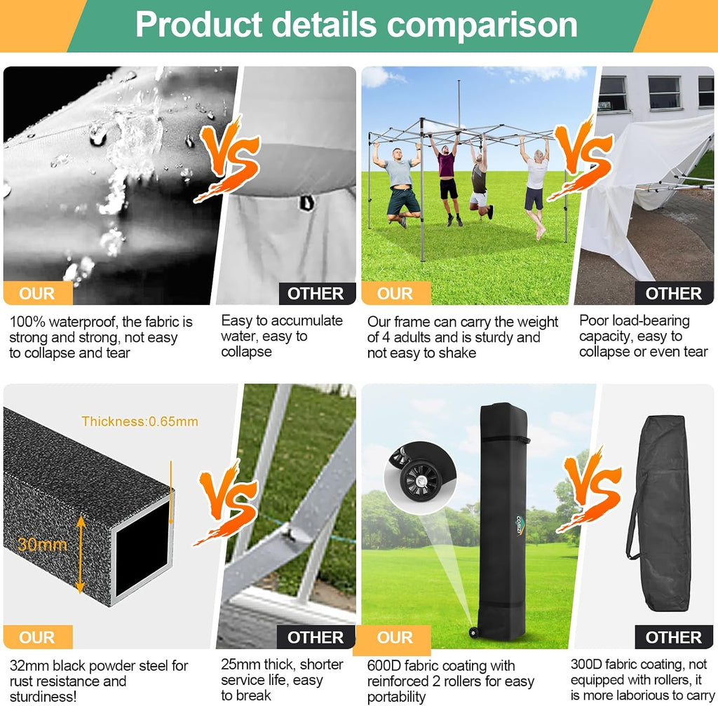 COBIZI 10x10 Pop Up Canopy with Sidewalls Heavy Duty Commercial Tent Easy Up Outdoor Canopy for Party, Wedding, Event and Backyard, All Season Windproof&Waterproof with Roller Bag UPF 50+, White