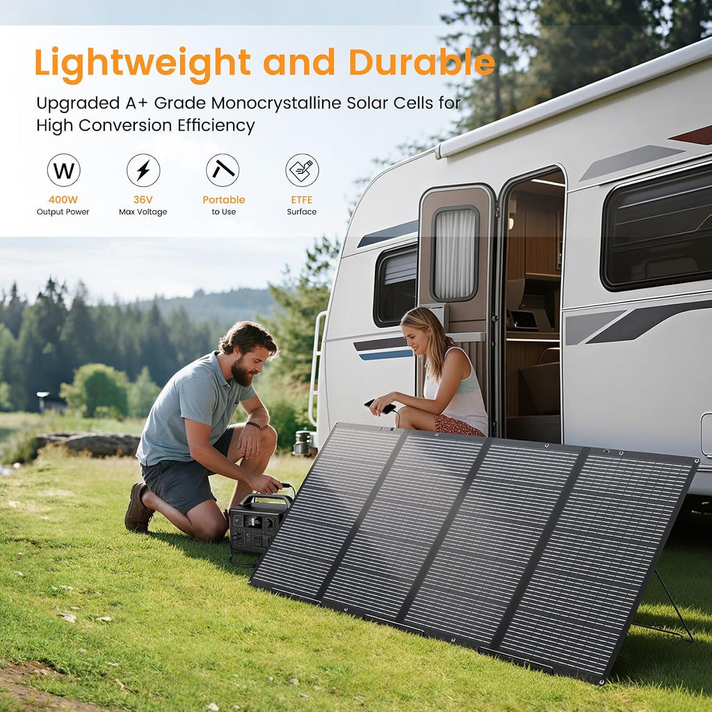400W Portable Solar Panel for Power Station, 400 Watt 36V ETFE Foldable Solar Panel Charger, IP67 Waterproof Enhanced Kickstands for Off-Gird Outdoor Camping RV SUV Emergency Power Supply