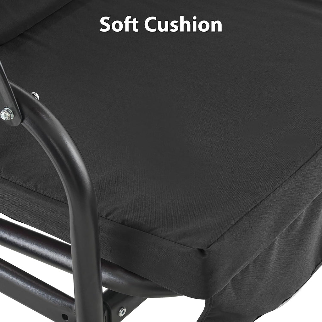 MCombo 2-3 Person Outdoor Patio Swing Chair, Convertible Canopy Hanging Swing Glider Lounge Chair, Removable Cushions, 4003 (Black)