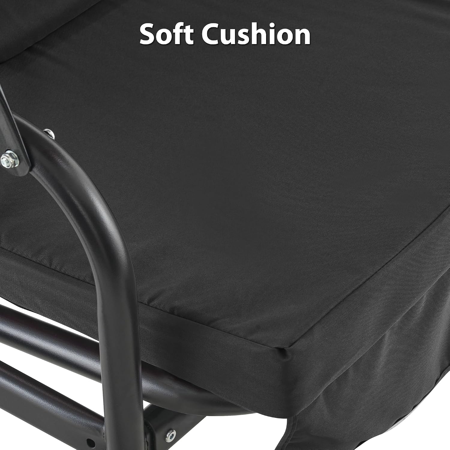 MCombo 2-3 Person Outdoor Patio Swing Chair, Convertible Canopy Hanging Swing Glider Lounge Chair, Removable Cushions, 4003 (Black)