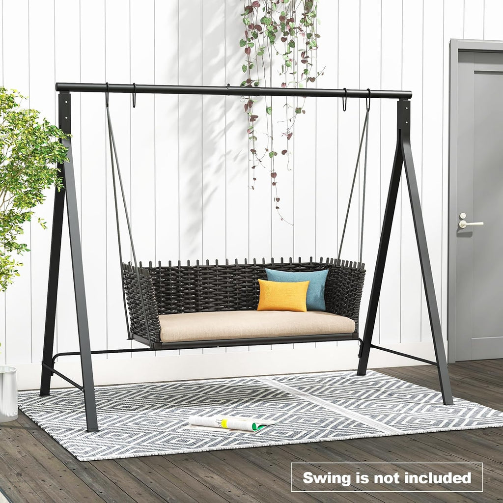 Tangkula Metal Swing Frame, Porch Swing Stand with Extra Side Bars, 5 Hanging Rings, Heavy Duty Swing Frame Outdoor for Swing, Hammock, A-Frame Swing Stand Frame Outdoor for Lawn, Garden, Backyard