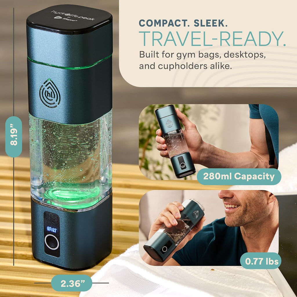 Lifepro Hydrogen Water Bottle Generator with SPE/PEM Technology – HydroLife Peak Portable Hydrogen-Boosting Water Machine Upto 8000ppb with OLED Display & USB-C Charging – 9.5oz, Polycarbonate Body