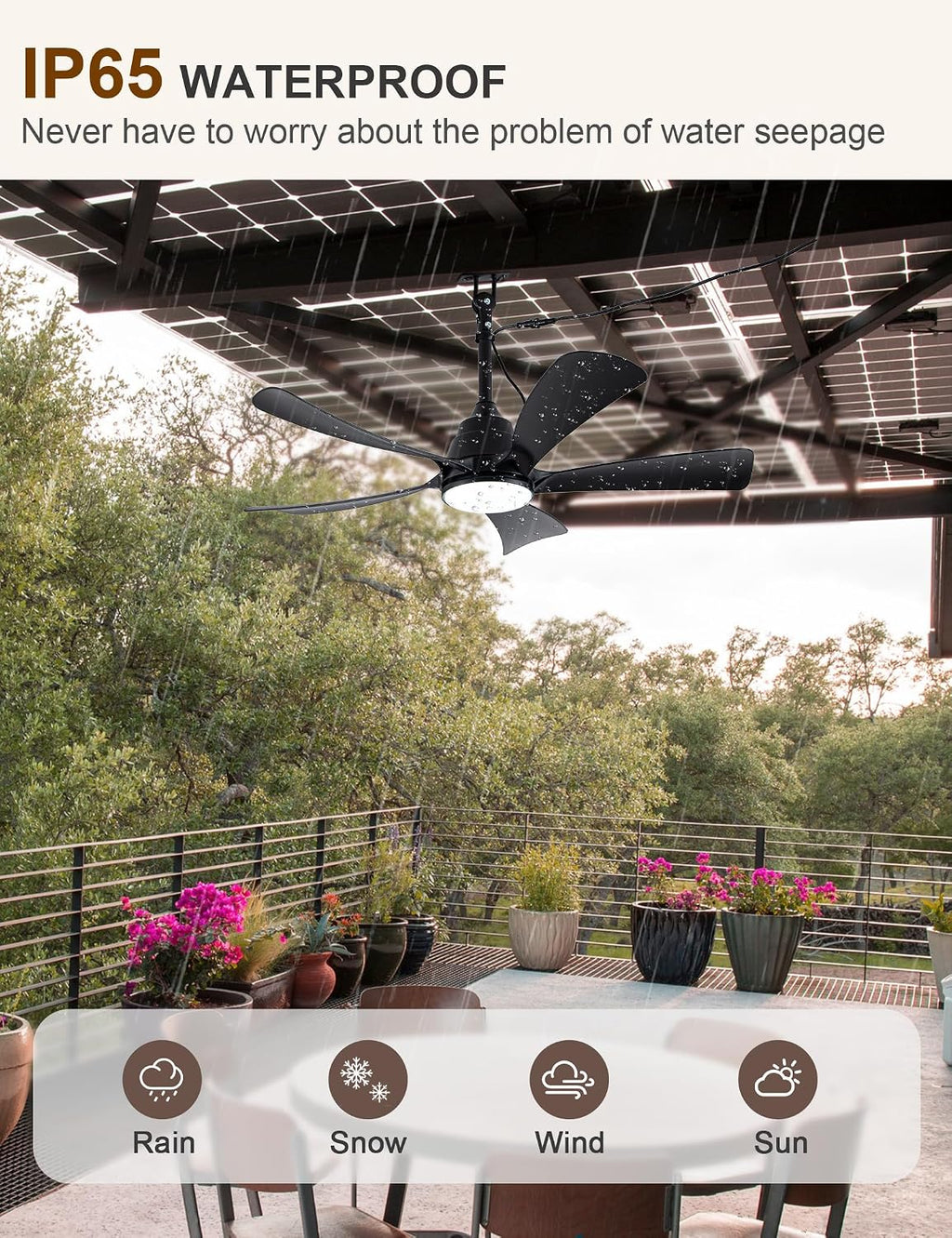 42 Inch Waterproof Outdoor Ceiling Fans with Lights Gazebo Fan for Outdoor Hanging DC Motor 6-Speed Reversible Timer 3 Color Dimmable LED Light Plug-in Ceiling Fan Outside for Patios Porch
