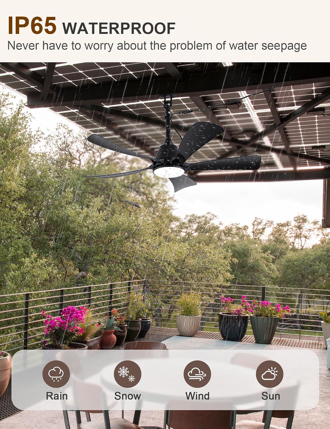 42 Inch Waterproof Outdoor Ceiling Fans with Lights Gazebo Fan for Outdoor Hanging DC Motor 6-Speed Reversible Timer 3 Color Dimmable LED Light Plug-in Ceiling Fan Outside for Patios Porch