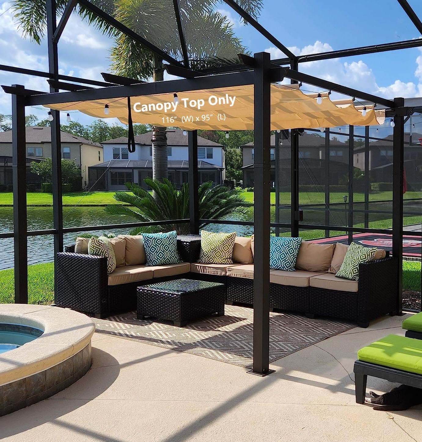 Pergola Shade Cover Replacement Canopy Top Compatible with 10 X 10 ft 6-Bar Pergola Frames - Beige (Canopy Size 116' W x 95' L, Canopy Top Only)